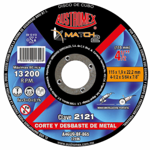 DISCO PARA CORTE Y DESBASTE DE METAL 4-1/2 PULG 2121 AUSTRO SKU 501MEX